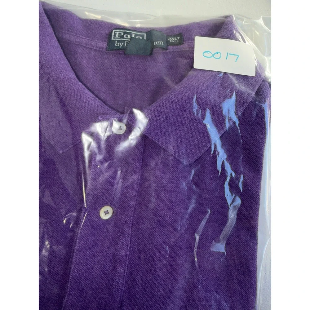 Polo Ralph Lauren Mens 2XLT Tall Purple Short Sleeve Pique Polo Shirt Green Pony